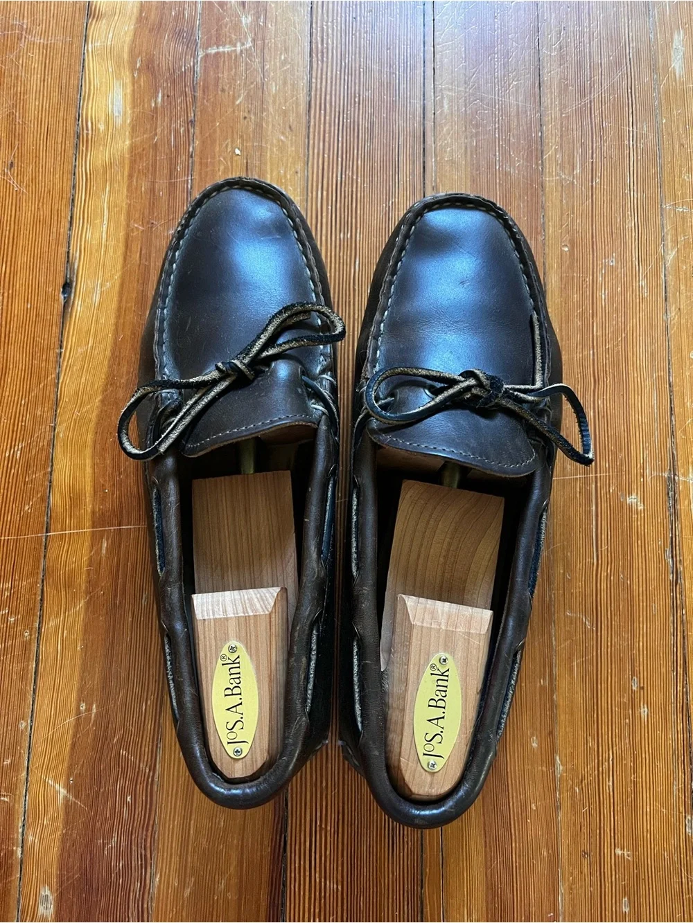 Quoddy Brown Leather Tie-Front Moccasins/Boat Shoes